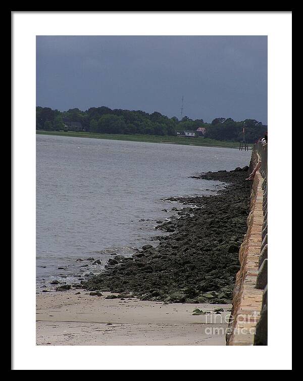 Rocky Shoreline with Overcast Sky - Framed Print