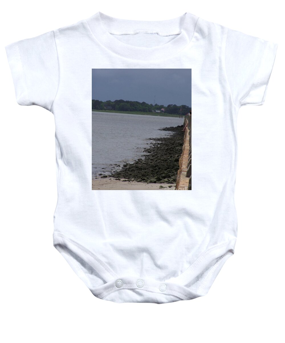 Rocky Shoreline with Overcast Sky - Baby One-Piece