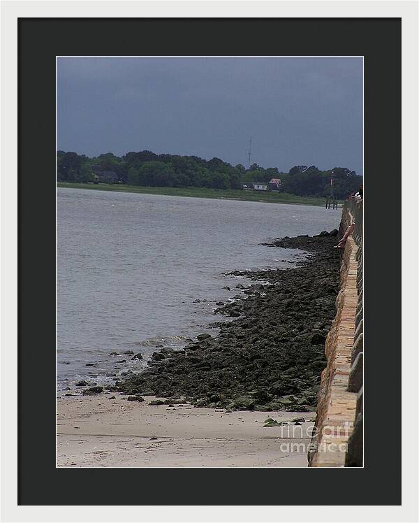 Rocky Shoreline with Overcast Sky - Framed Print