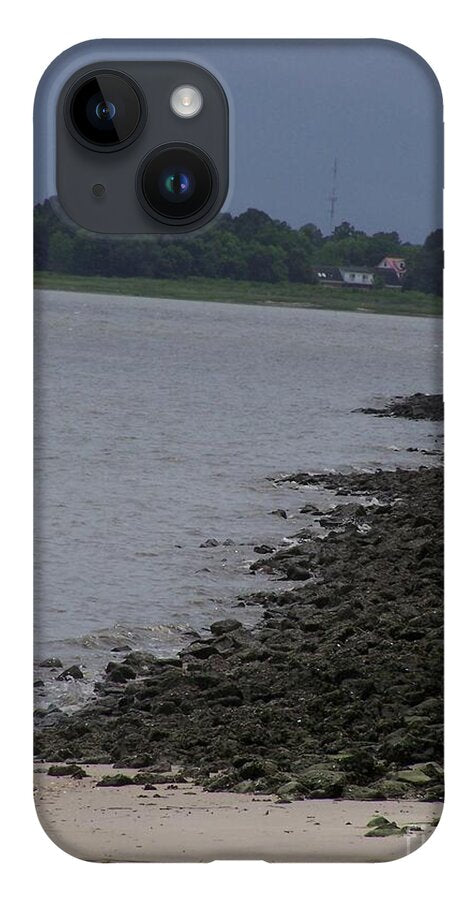 Rocky Shoreline with Overcast Sky - Phone Case
