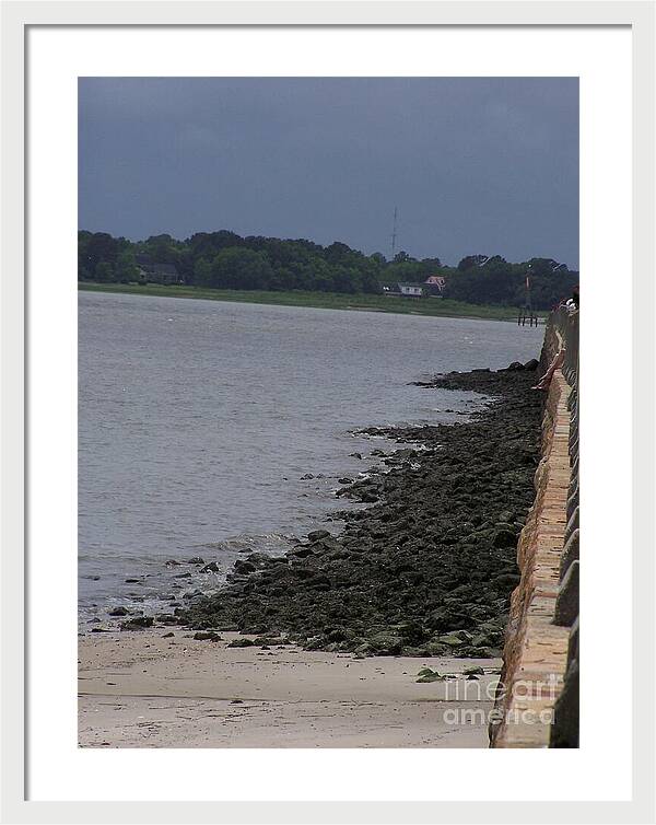 Rocky Shoreline with Overcast Sky - Framed Print
