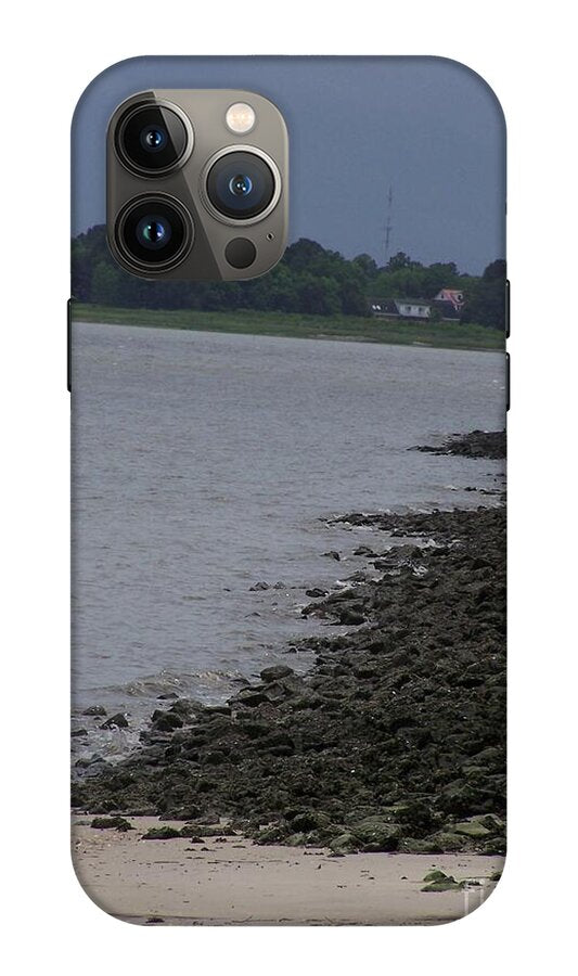 Rocky Shoreline with Overcast Sky - Phone Case