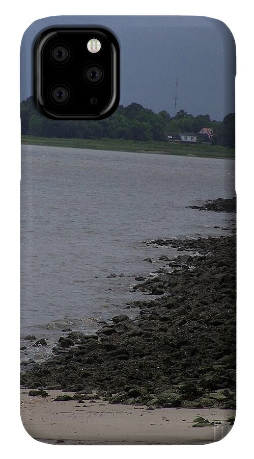 Rocky Shoreline with Overcast Sky - Phone Case