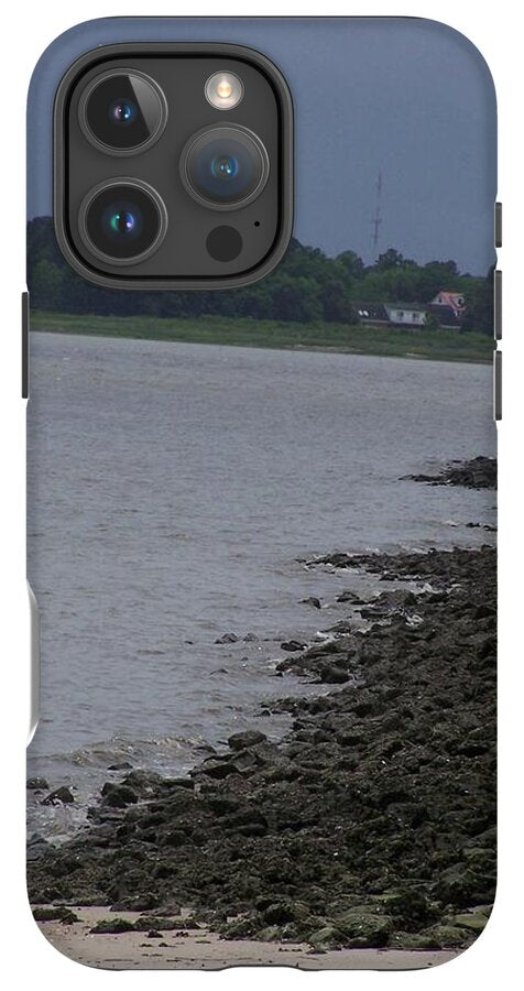 Rocky Shoreline with Overcast Sky - Phone Case