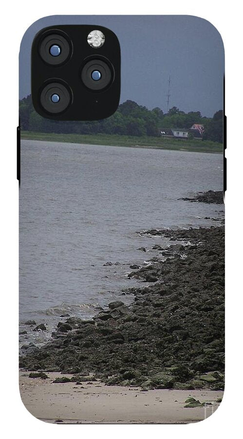 Rocky Shoreline with Overcast Sky - Phone Case