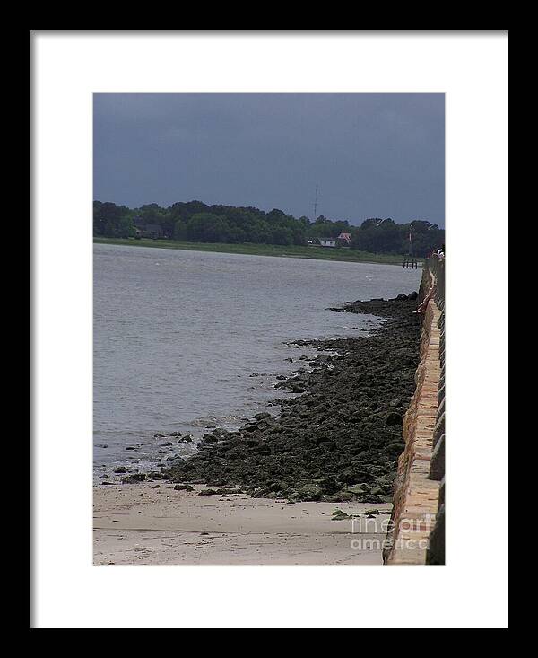 Rocky Shoreline with Overcast Sky - Framed Print