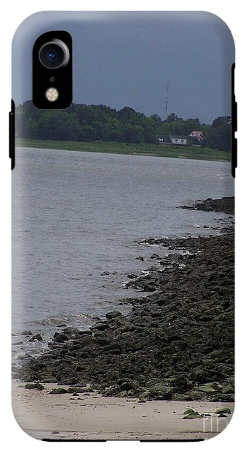 Rocky Shoreline with Overcast Sky - Phone Case