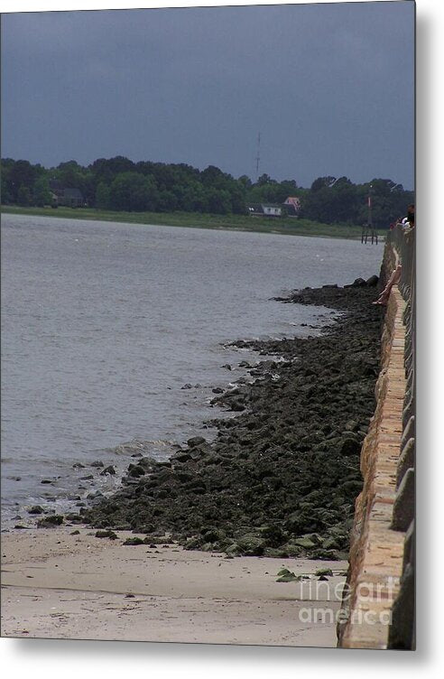 Rocky Shoreline with Overcast Sky - Metal Print