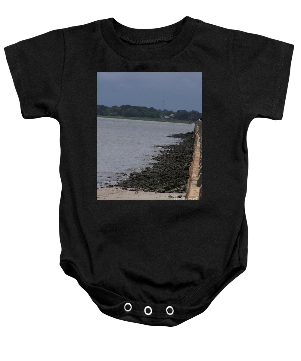 Rocky Shoreline with Overcast Sky - Baby One-Piece