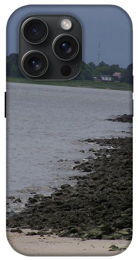 Rocky Shoreline with Overcast Sky - Phone Case