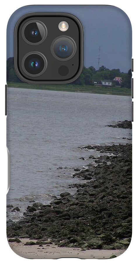 Rocky Shoreline with Overcast Sky - Phone Case