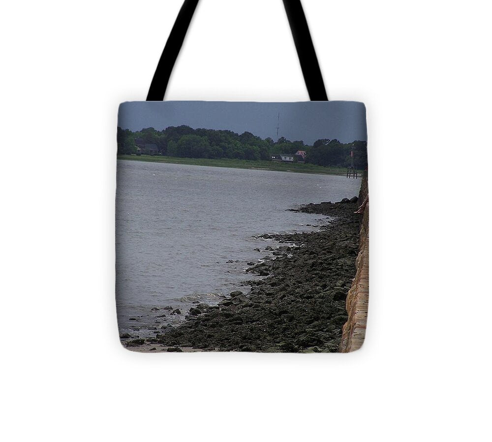 Rocky Shoreline with Overcast Sky - Tote Bag