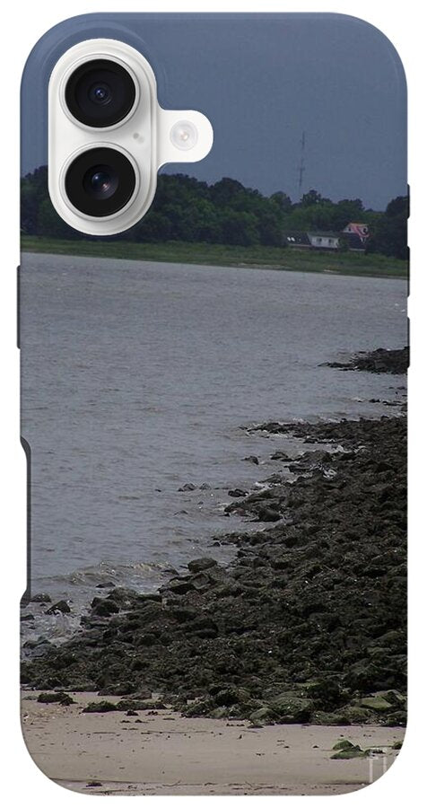 Rocky Shoreline with Overcast Sky - Phone Case