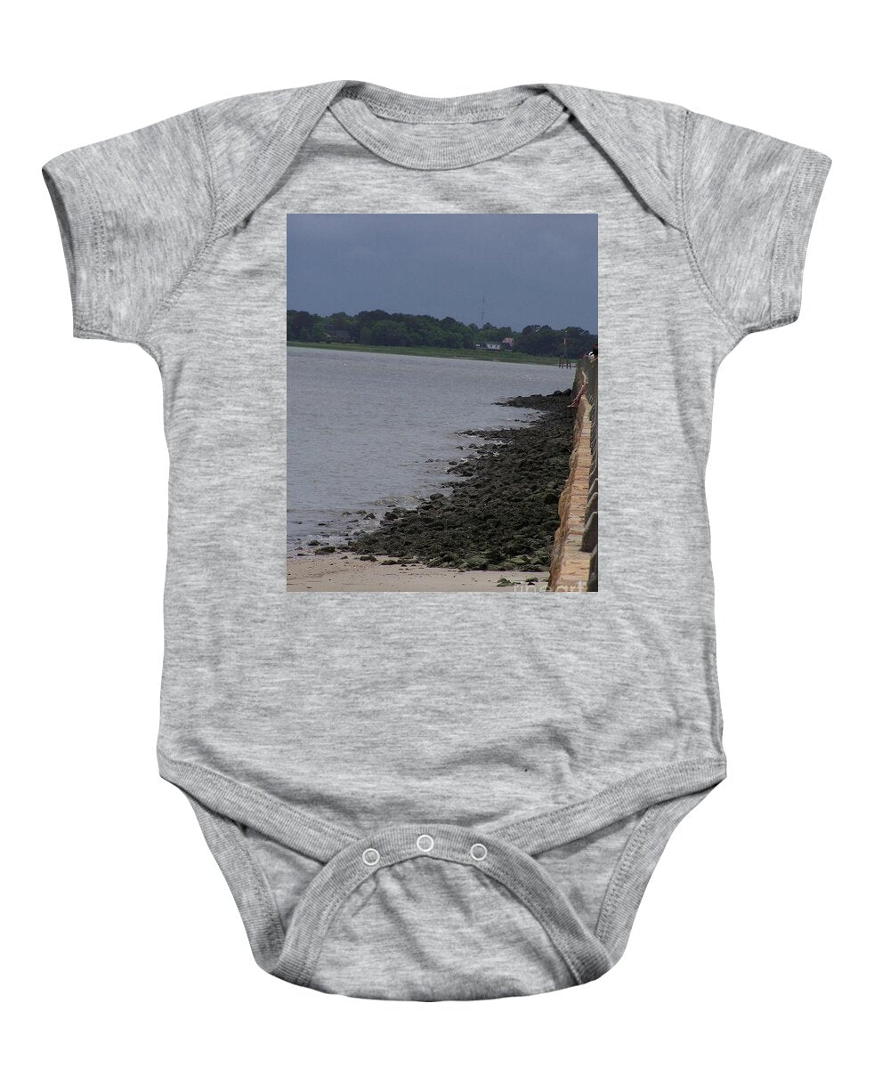 Rocky Shoreline with Overcast Sky - Baby One-Piece