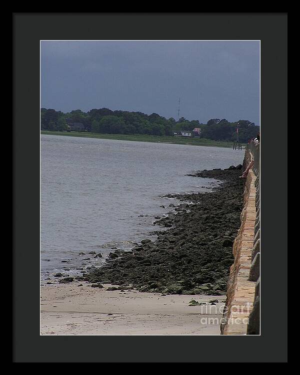 Rocky Shoreline with Overcast Sky - Framed Print