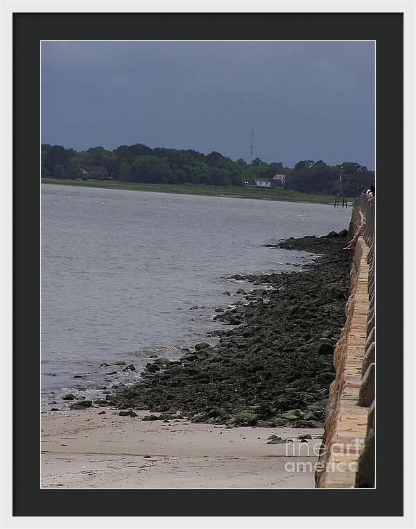 Rocky Shoreline with Overcast Sky - Framed Print