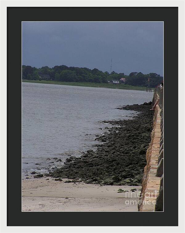 Rocky Shoreline with Overcast Sky - Framed Print