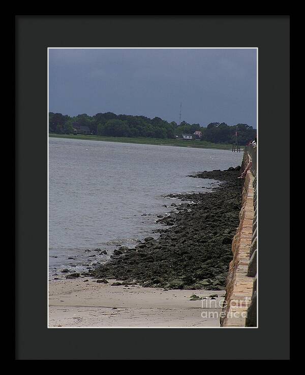 Rocky Shoreline with Overcast Sky - Framed Print
