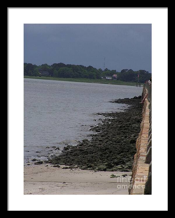 Rocky Shoreline with Overcast Sky - Framed Print
