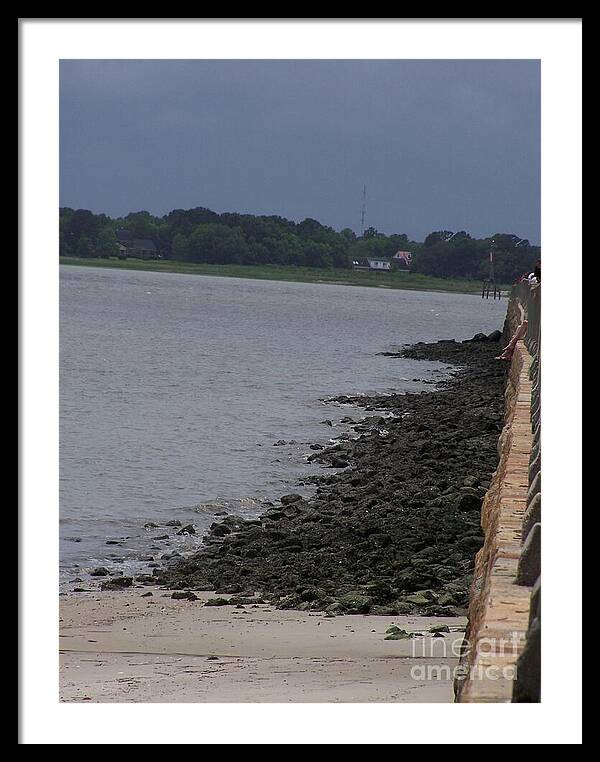 Rocky Shoreline with Overcast Sky - Framed Print