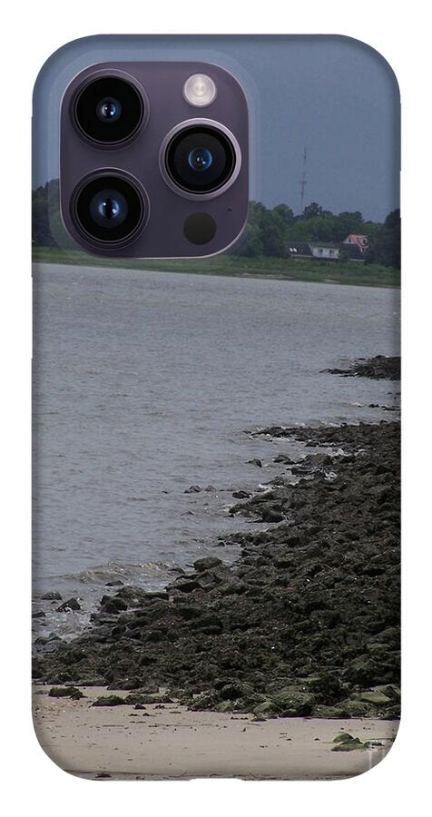 Rocky Shoreline with Overcast Sky - Phone Case