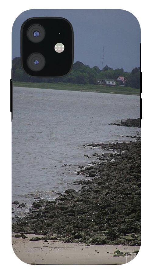 Rocky Shoreline with Overcast Sky - Phone Case