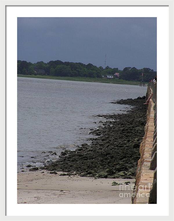 Rocky Shoreline with Overcast Sky - Framed Print