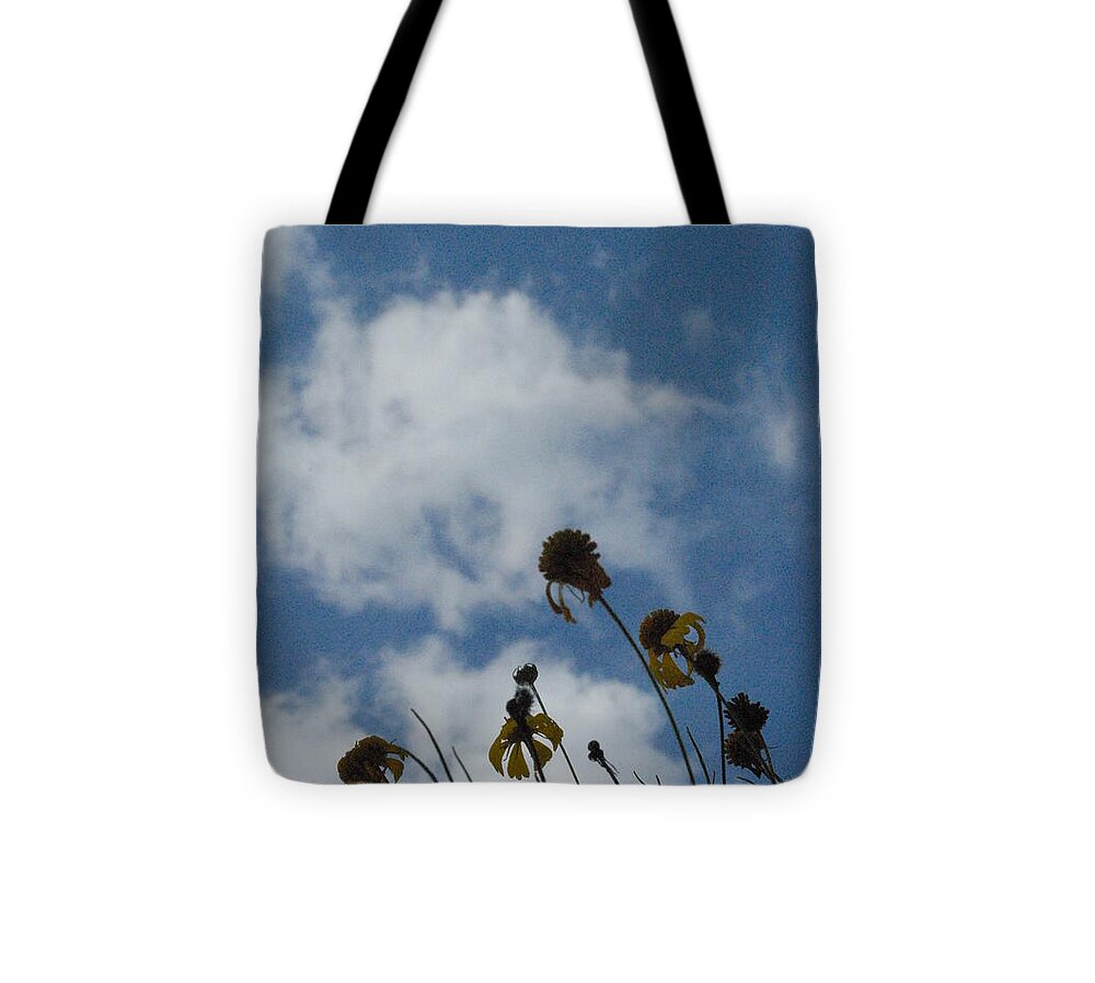 Silhouetted Wildflowers and Clouds - Tote Bag