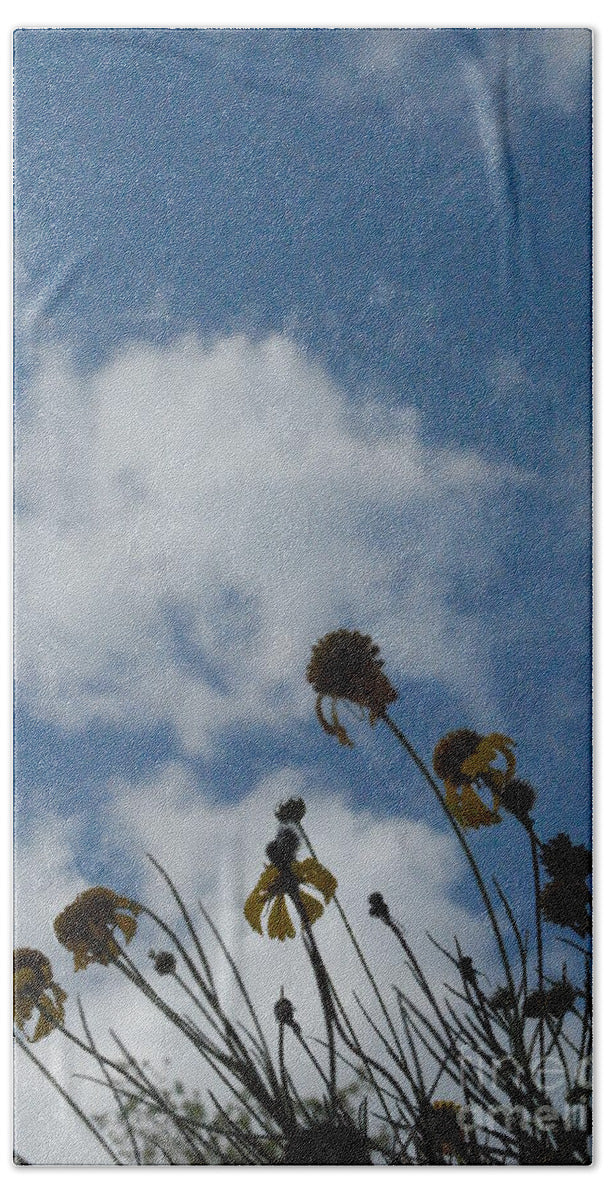 Silhouetted Wildflowers and Clouds - Bath Towel