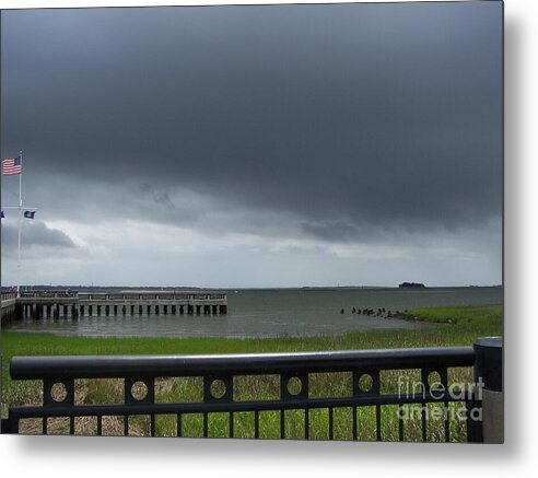 Stormy Sky Over Coastal Pier - Metal Print