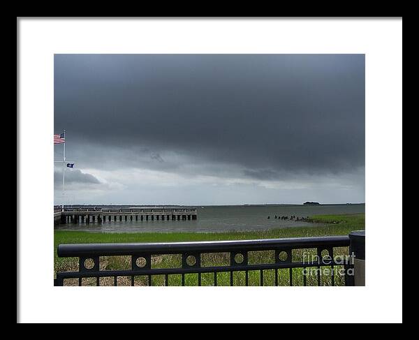 Stormy Sky Over Coastal Pier - Framed Print