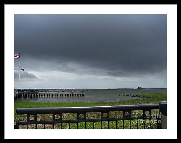 Stormy Sky Over Coastal Pier - Framed Print