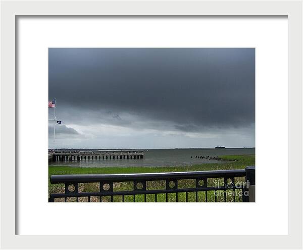 Stormy Sky Over Coastal Pier - Framed Print