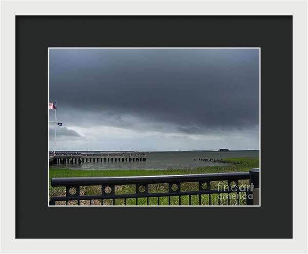 Stormy Sky Over Coastal Pier - Framed Print
