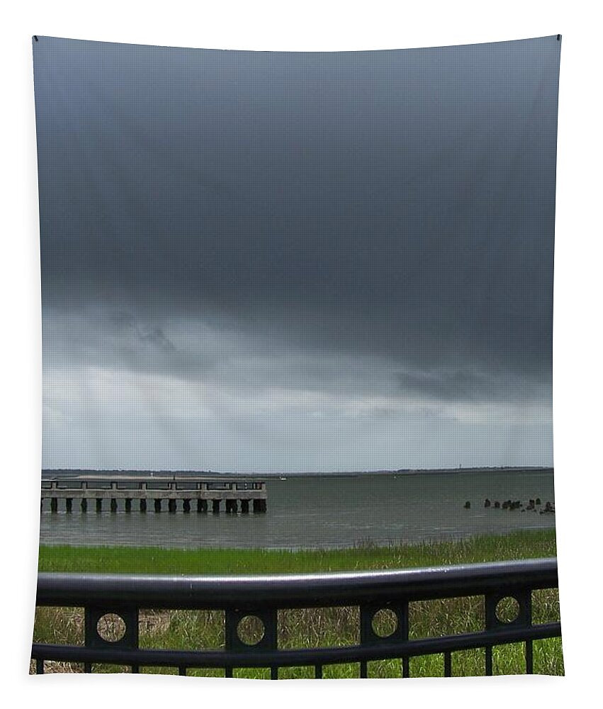 Stormy Sky Over Coastal Pier - Tapestry