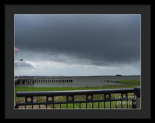 Stormy Sky Over Coastal Pier - Framed Print