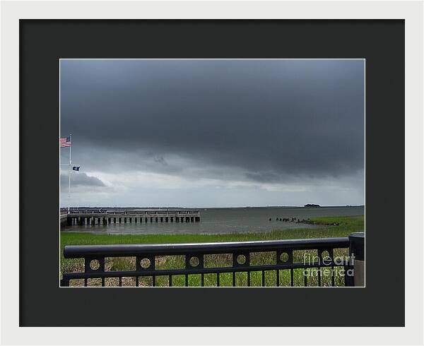 Stormy Sky Over Coastal Pier - Framed Print