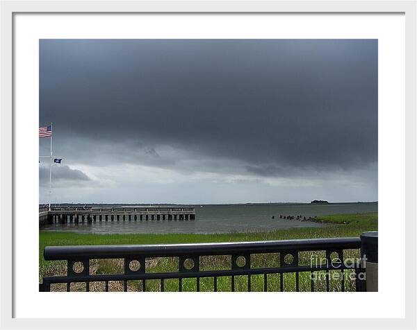 Stormy Sky Over Coastal Pier - Framed Print