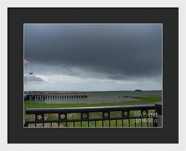 Stormy Sky Over Coastal Pier - Framed Print