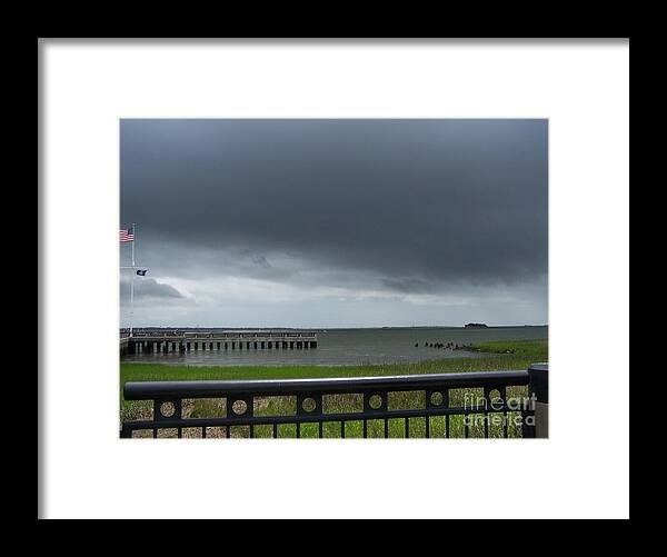 Stormy Sky Over Coastal Pier - Framed Print