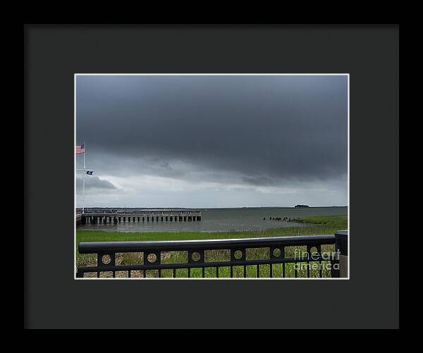 Stormy Sky Over Coastal Pier - Framed Print