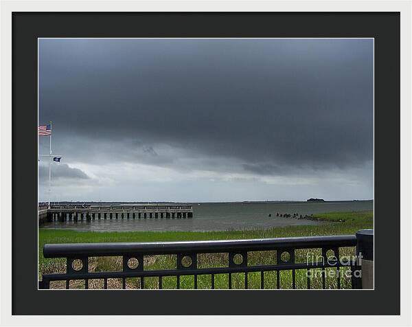 Stormy Sky Over Coastal Pier - Framed Print