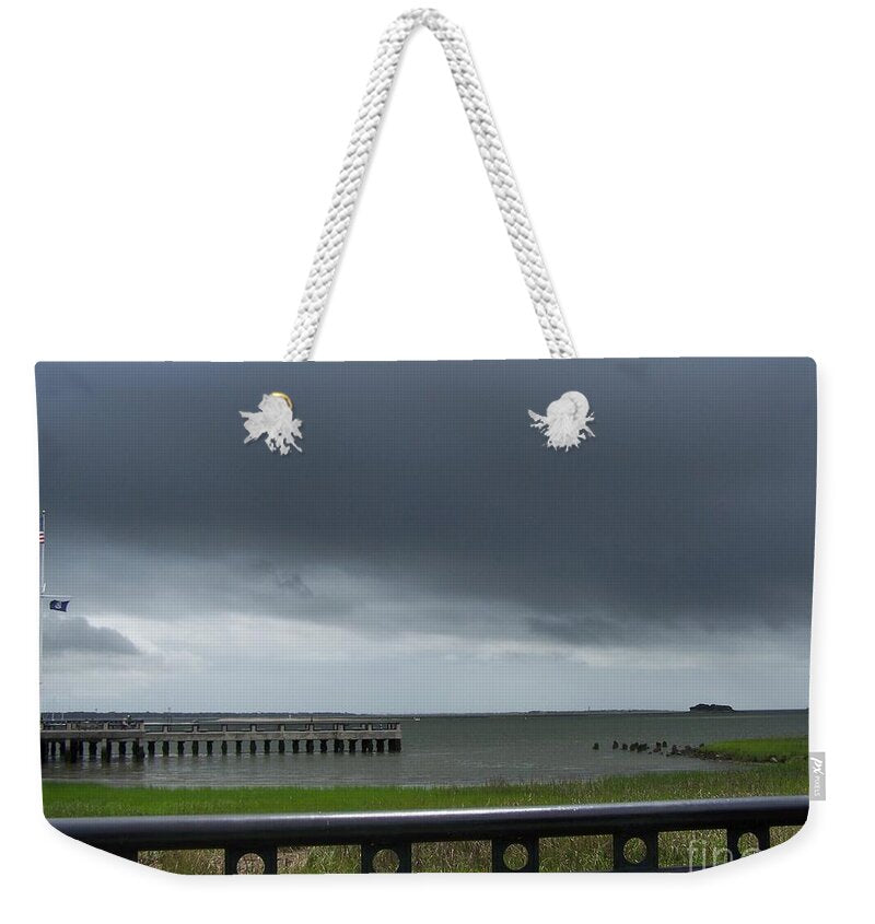 Stormy Sky Over Coastal Pier - Weekender Tote Bag