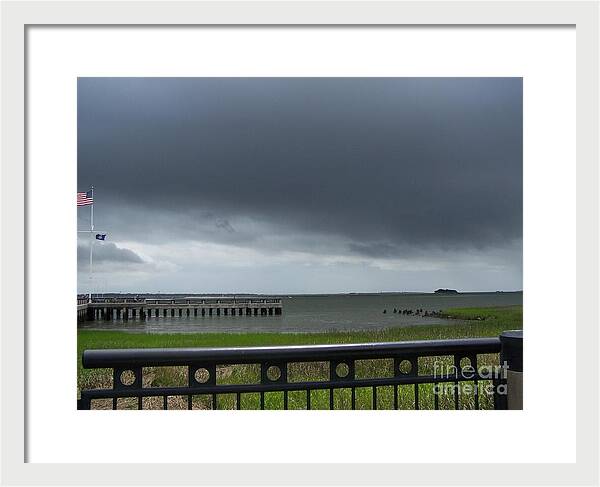 Stormy Sky Over Coastal Pier - Framed Print