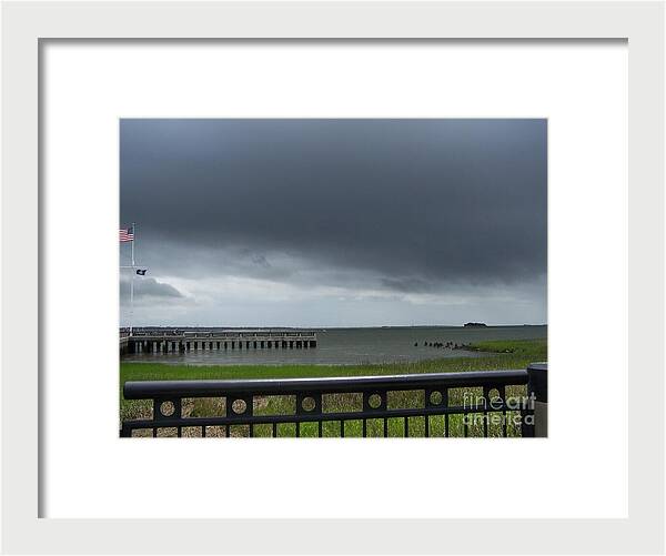 Stormy Sky Over Coastal Pier - Framed Print