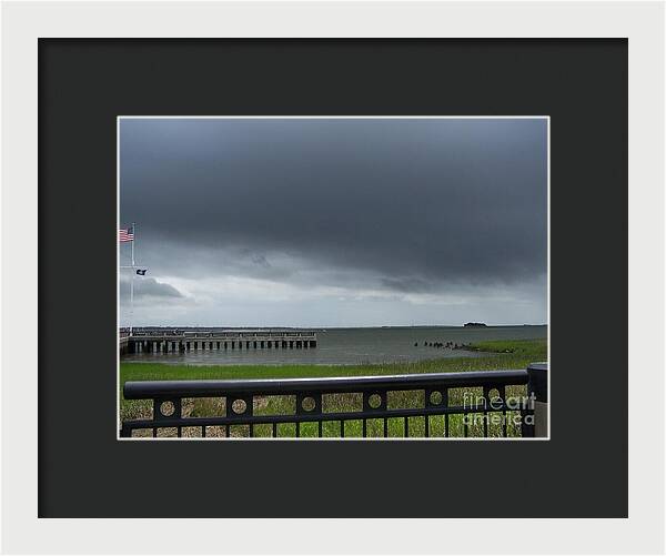 Stormy Sky Over Coastal Pier - Framed Print