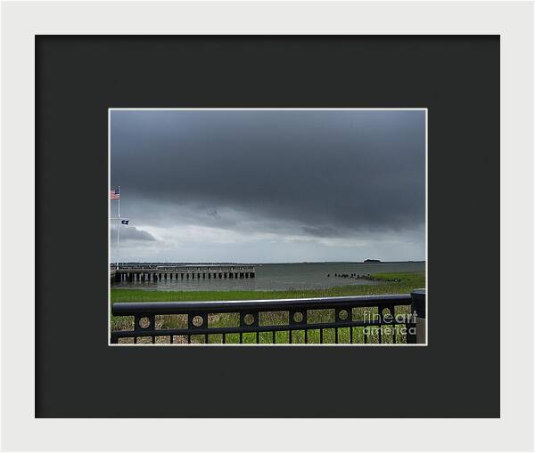Stormy Sky Over Coastal Pier - Framed Print