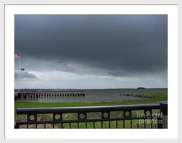Stormy Sky Over Coastal Pier - Framed Print