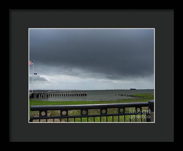 Stormy Sky Over Coastal Pier - Framed Print