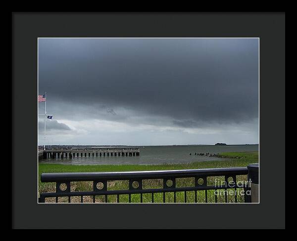Stormy Sky Over Coastal Pier - Framed Print
